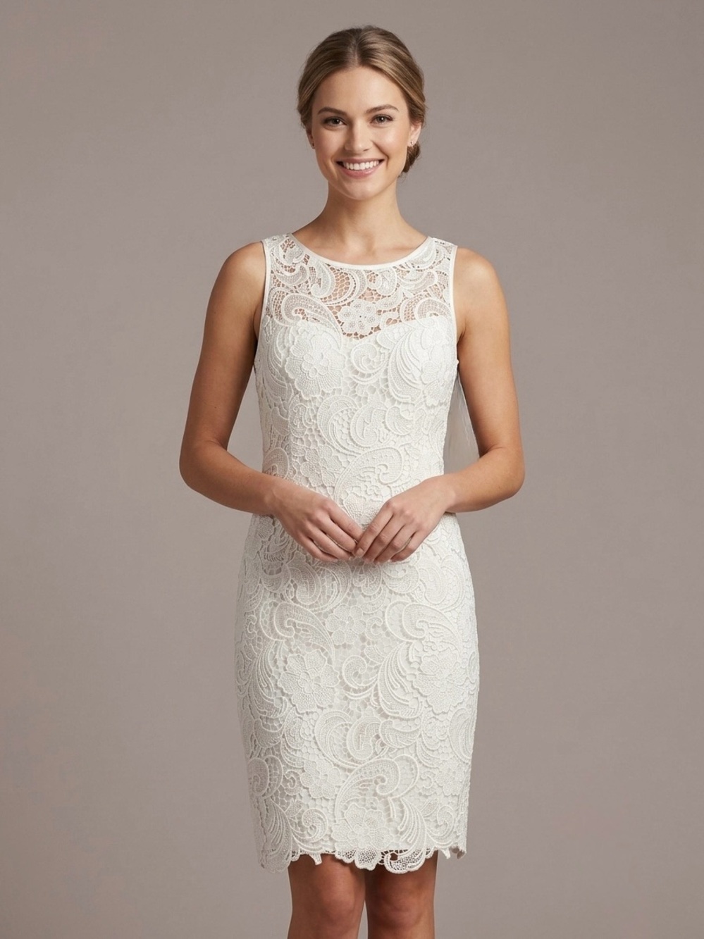 Adrianna Papell Ivory Lace Sheath Dress Size4 Bridal Shower Rehearsal Wedding